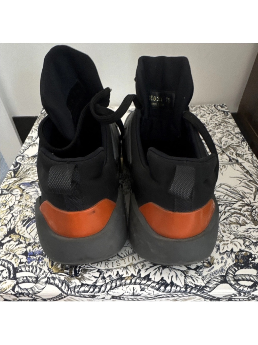 PRADA 2EG314 Men's Low Top Lace Up Sneakers Gray Black Orange Casual Athletic - Picture 3 of 5